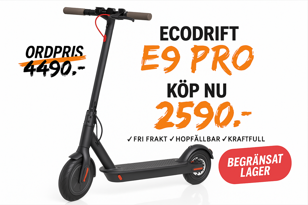 EcoDrift E9 Pro Elscooter – 350W Motor, 30 km Räckvidd, Lätt & Fällbar