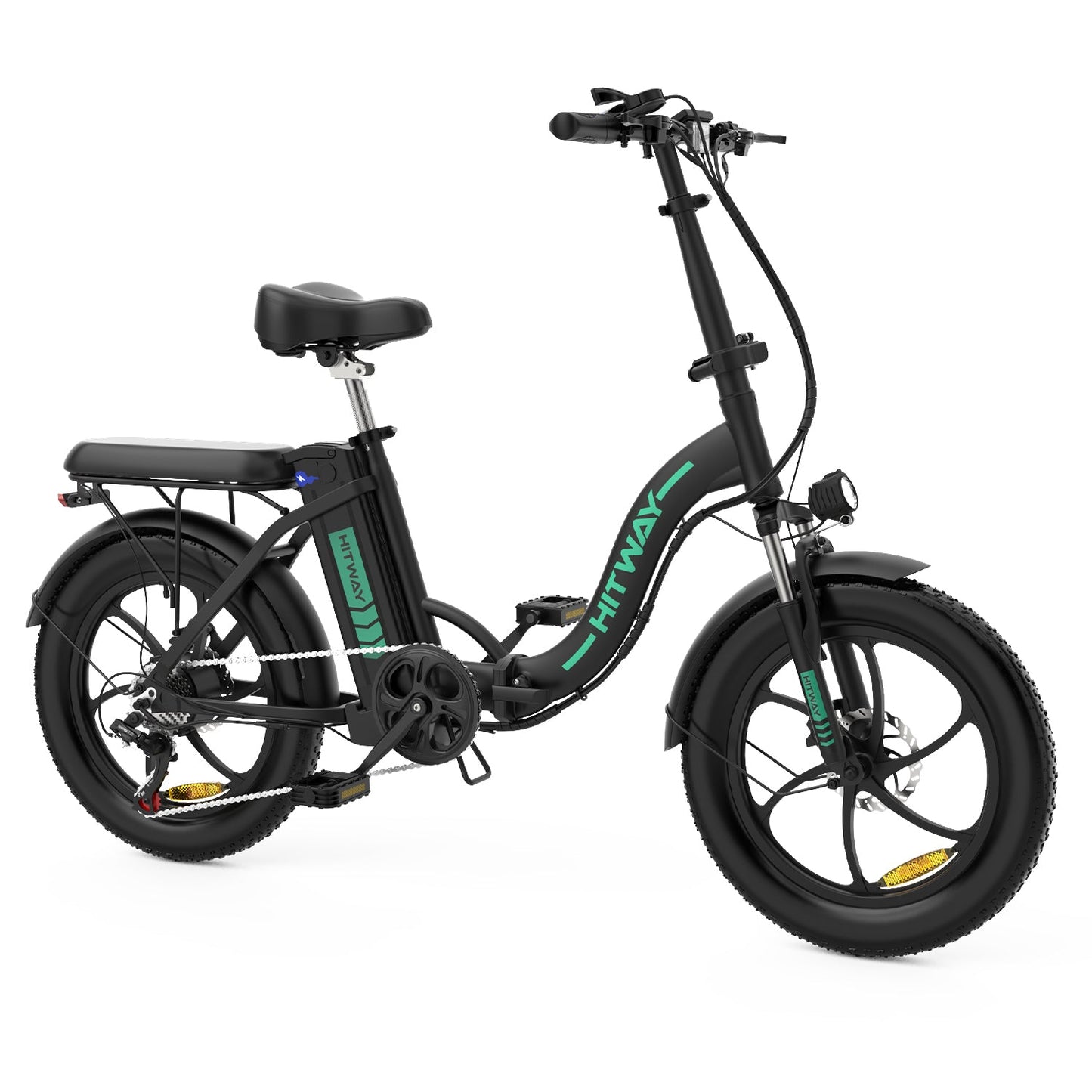 HITWAY BK6S 3.0 svart elcykel med breda däck och bekväm sadel, fotograferad i en sidovy med tydlig ramdesign