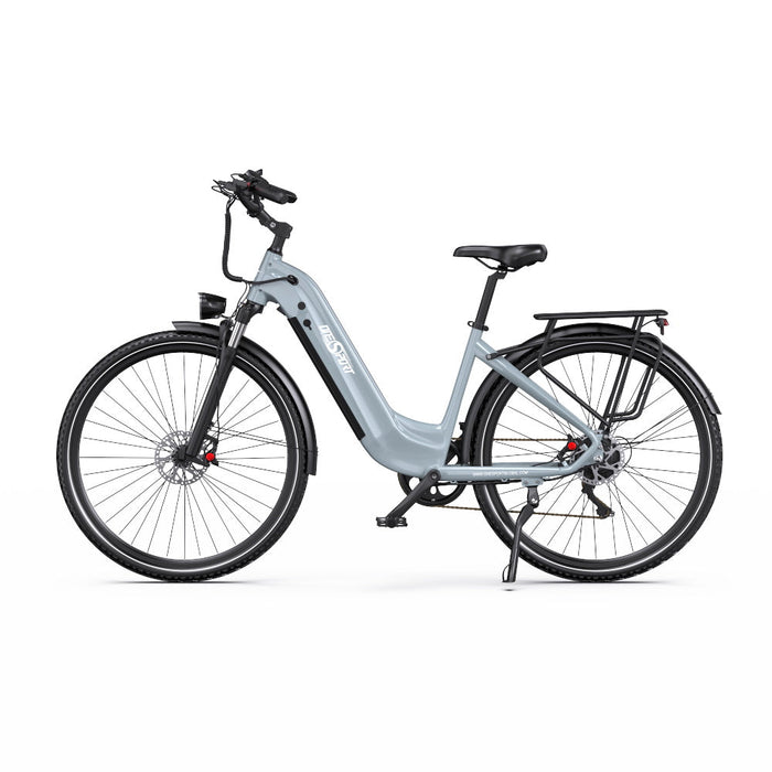 Elcykel OneSport OT05 Pro i silvergrå färg, visad från sidan med pakethållare och skärmar