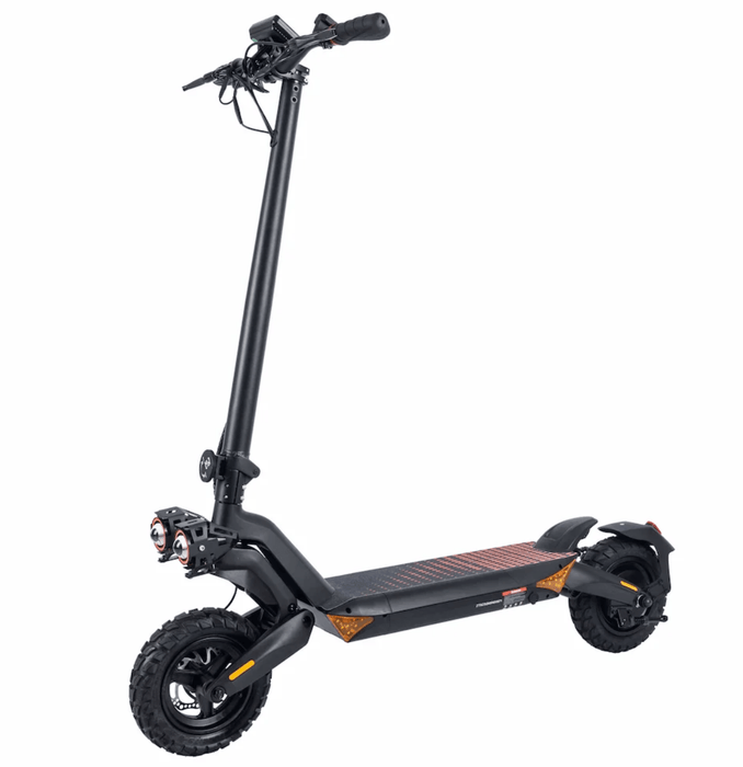 EcoDrift T8 elscooter med kraftfull 800W motor, dubbla strålkastare, 10" terrängdäck, bred plattform med orange design, skivbromsar och LCD-display – idealisk för lång räckvidd och offroad-körning.