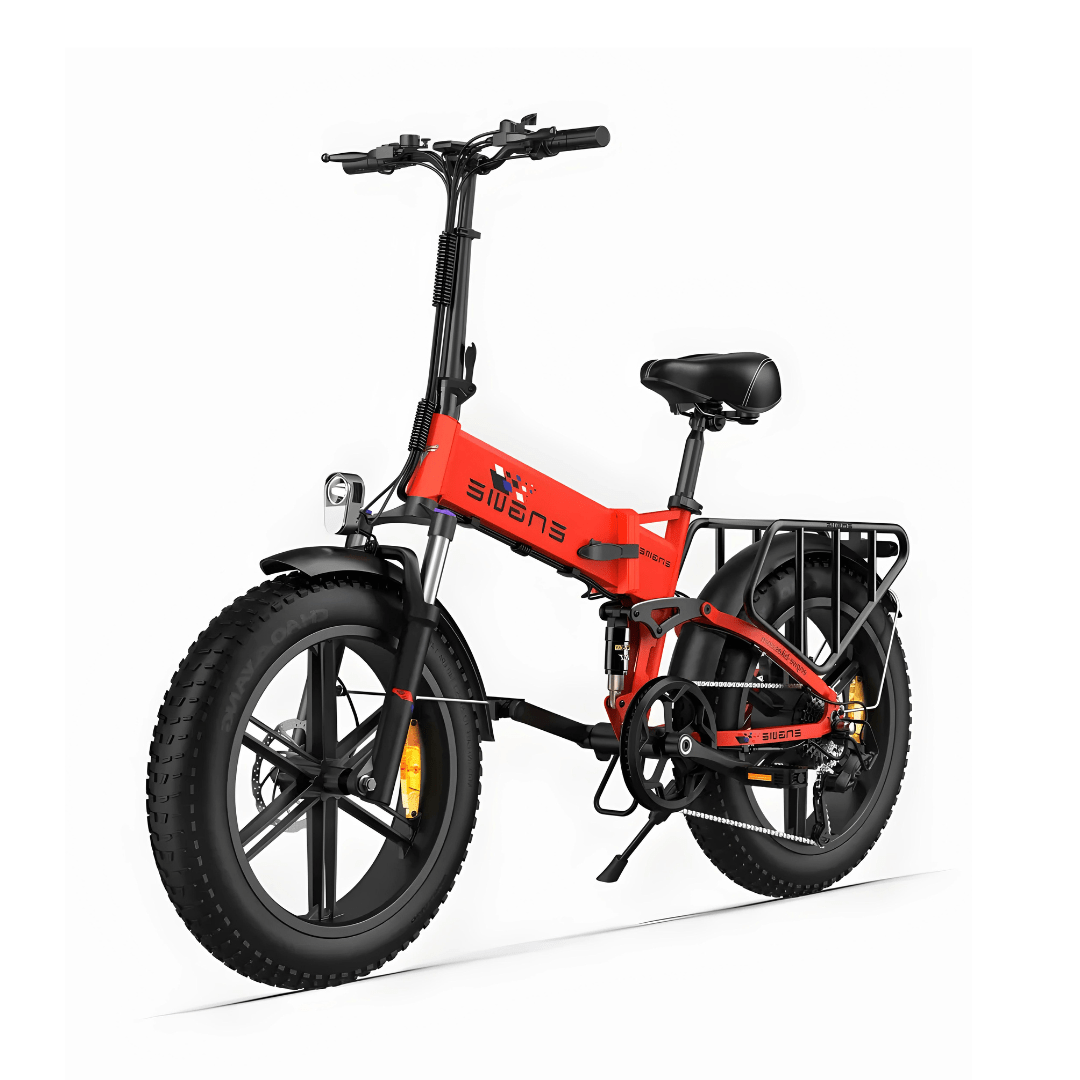 Engwe Engine X hopfällbar elcykel i röd färg – fatbike med breda däck och kraftfull motor för stad och terräng