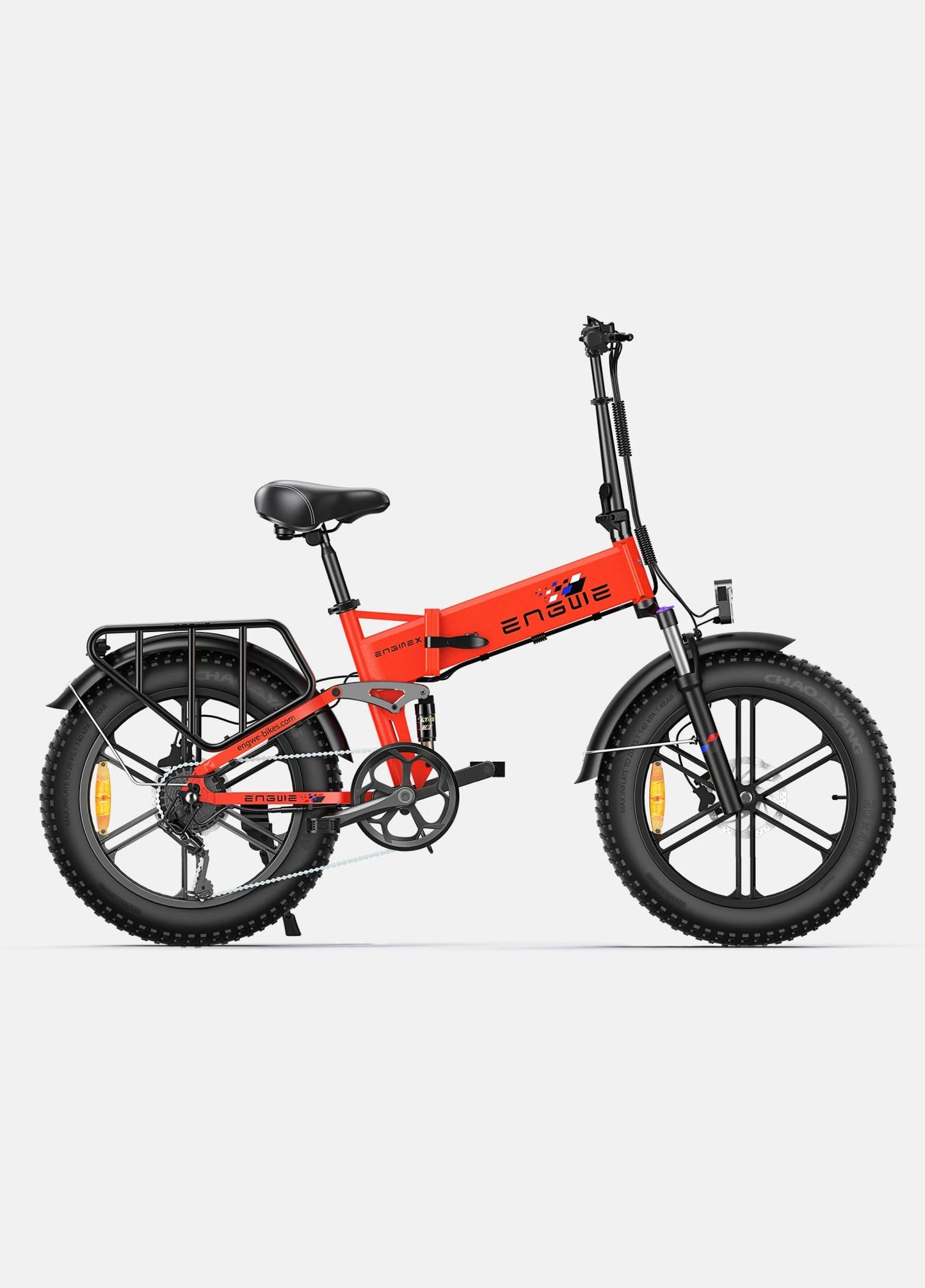 Hopfällbar Engwe Engine X elcykel i rött – robust fatbike med lång räckvidd och stabil ram