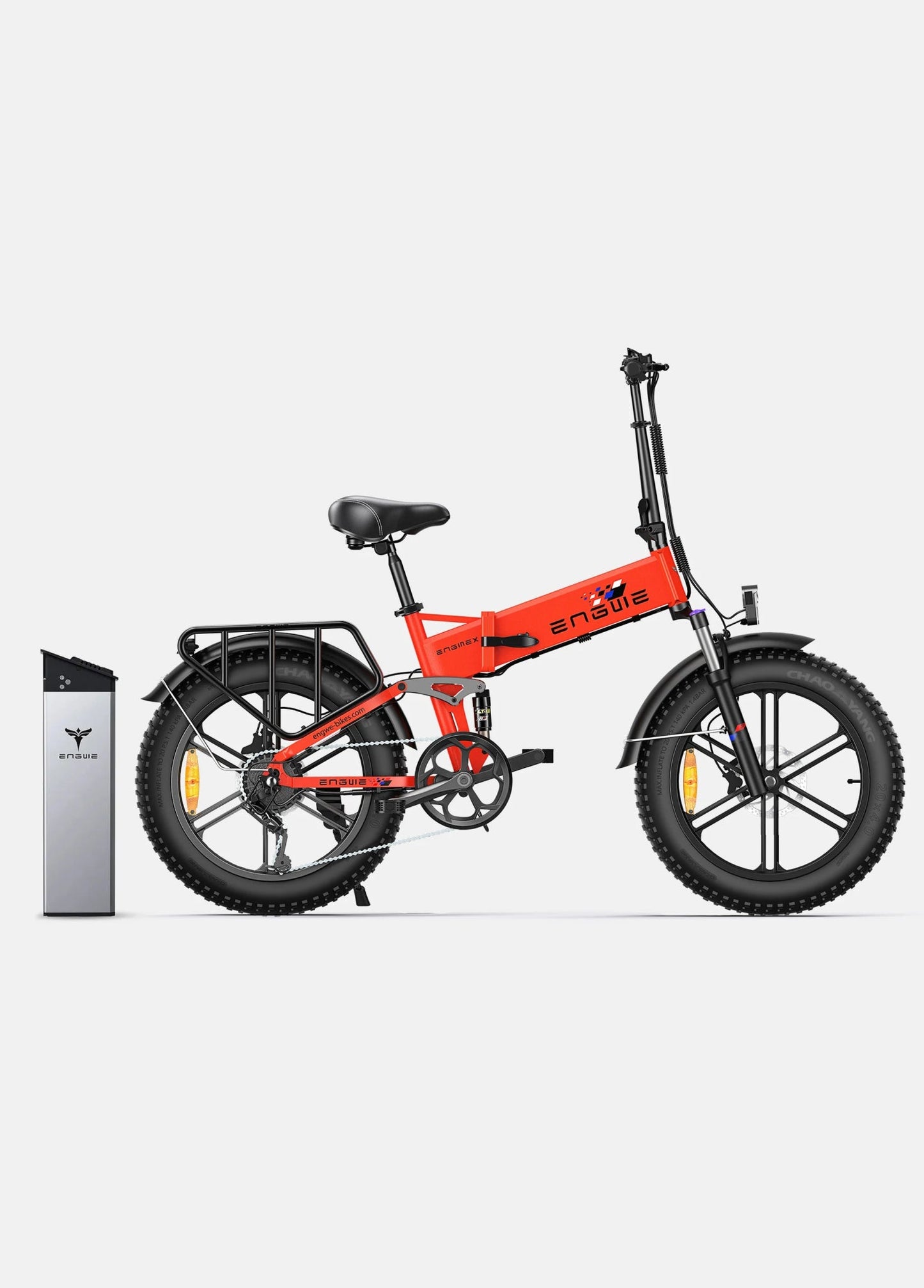 Engwe Engine X hopfällbar elcykel i rött – fatbike med breda däck och löstagbart batteri för längre räckvidd i stad och terräng