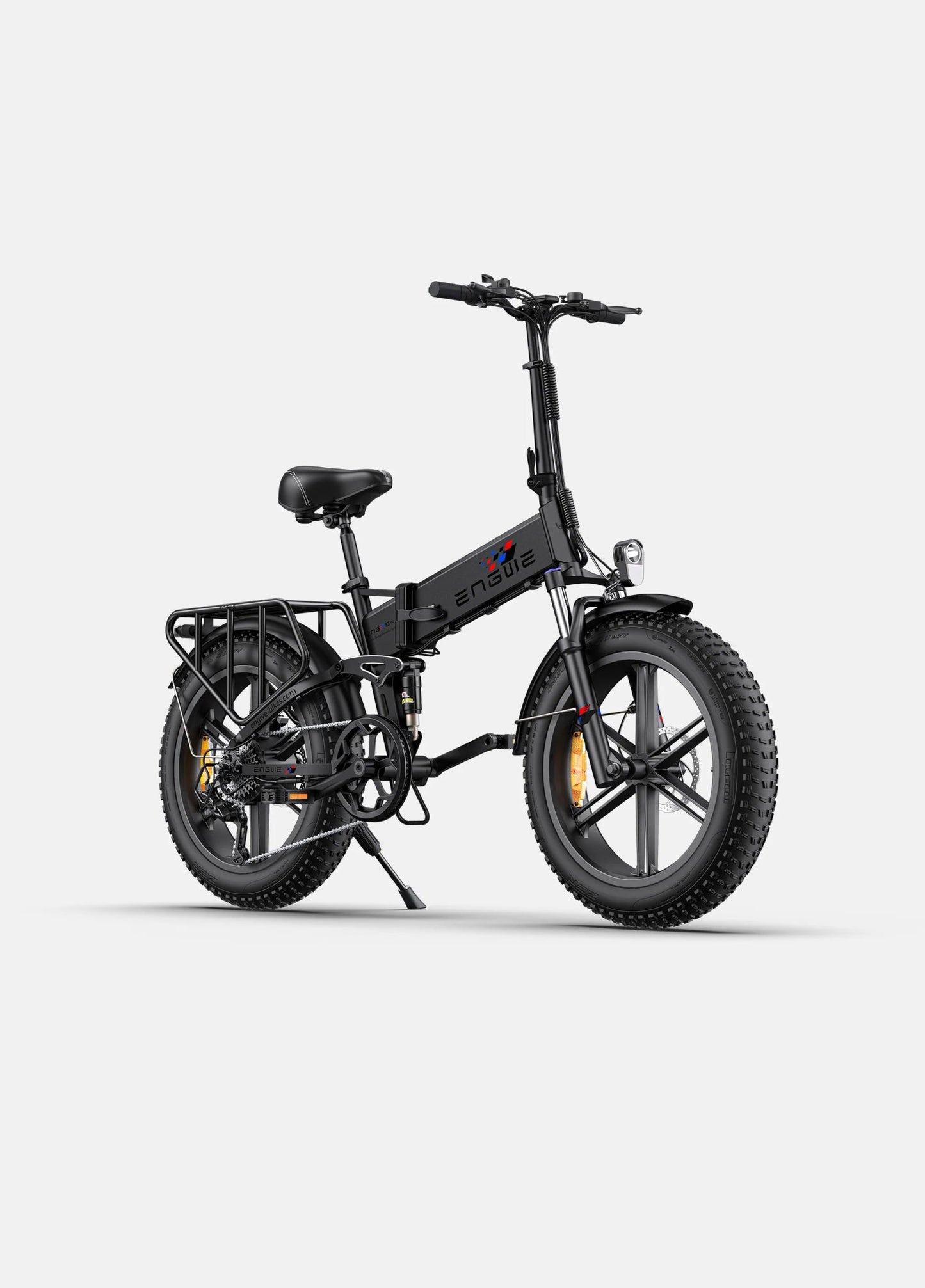 Svart Engwe Engine X hopfällbar elcykel – kraftfull fatbike med breda däck för pendling, stadskörning och terräng