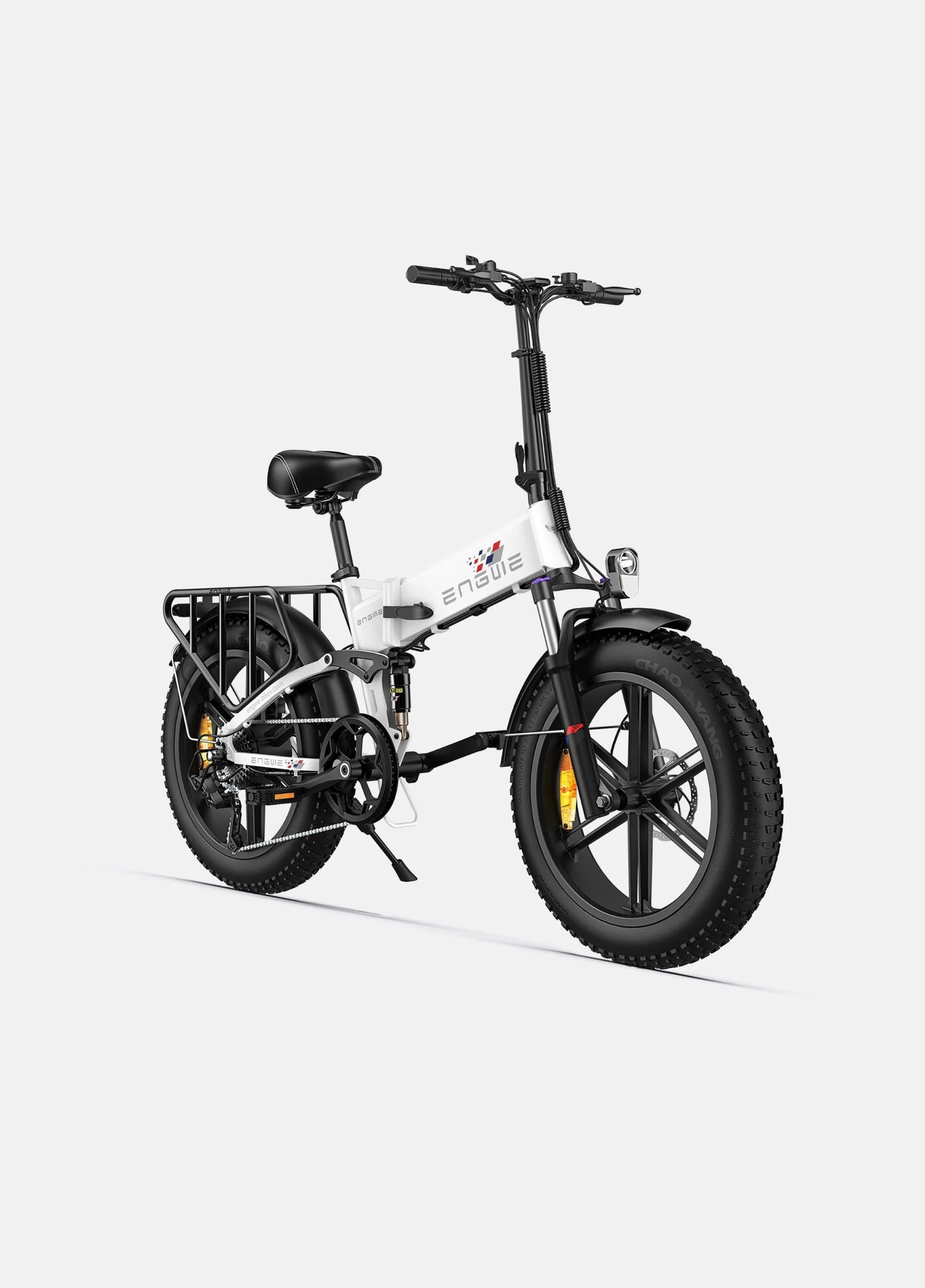 Vit Engwe Engine X hopfällbar elcykel – stilren fatbike med breda däck och kraftfull motor för pendling, stad och terräng
