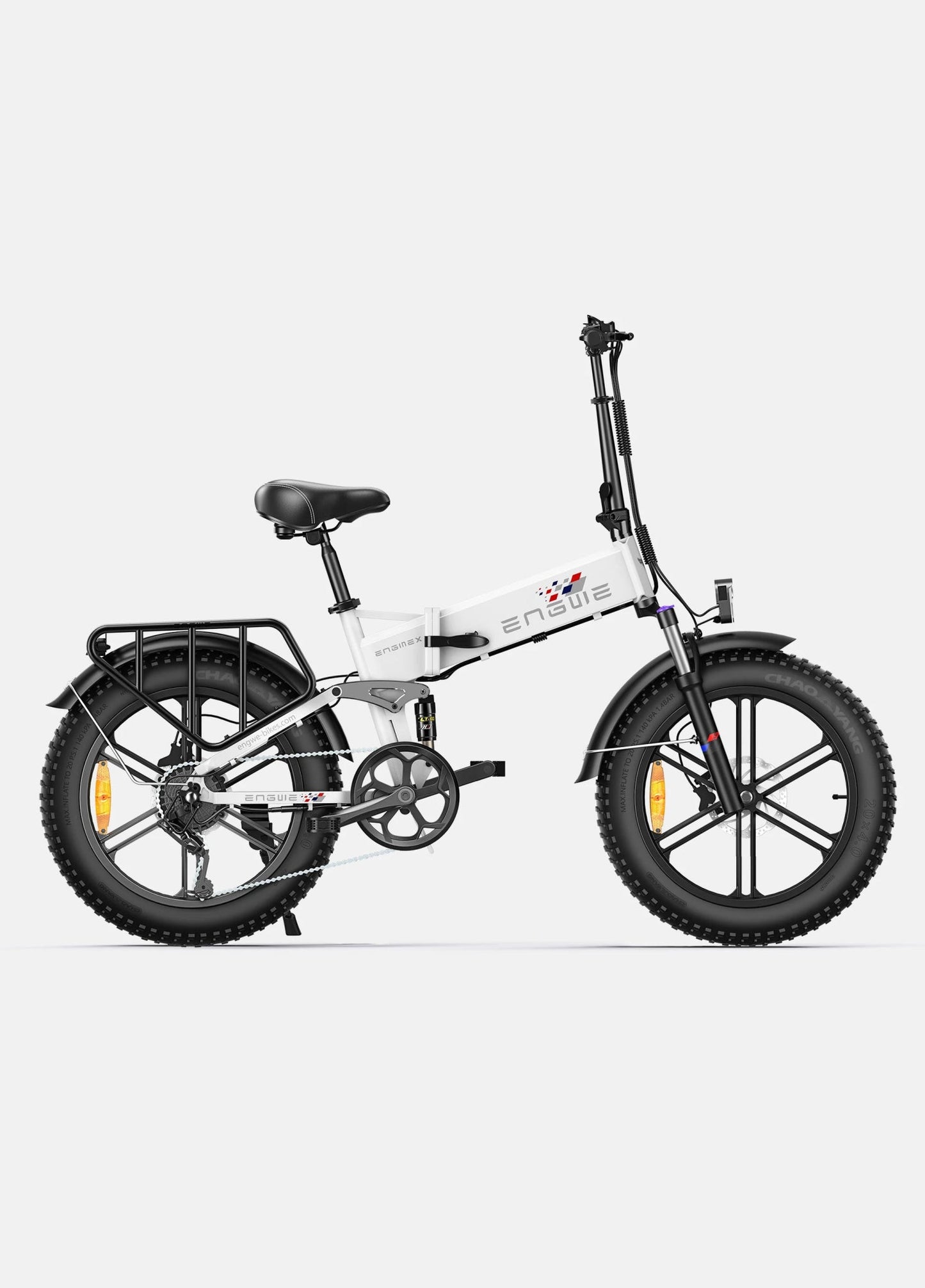 Vit Engwe Engine X hopfällbar elcykel – kompakt fatbike med breda däck och stark motor för pendling, stad och terräng