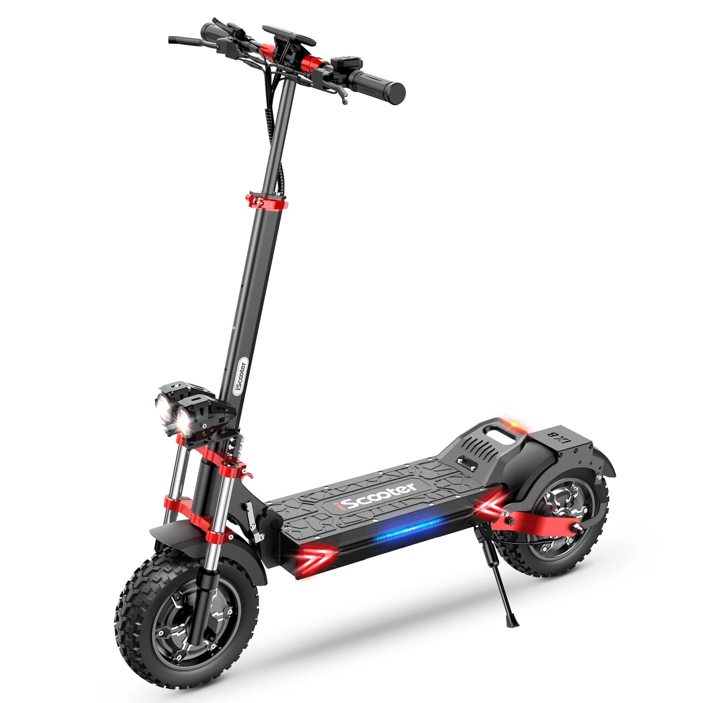 iScooter iX8 elsparkcykel – kraftfull eldriven scooter med dubbla stötdämpare, bred ståplatta och lång räckvidd för både stad och terräng