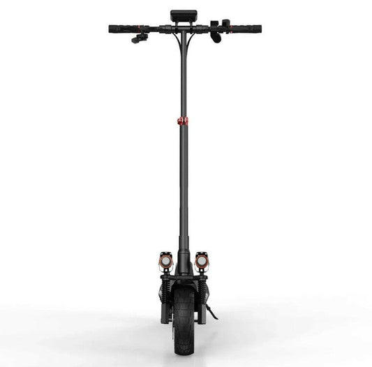 Framifrån vy av iScooter iX4 elscooter med dubbel LED-strålkastare och kraftfull 800W motor