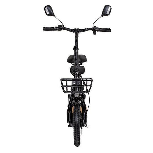 KuKirin C1 Pro elscooter sedd framifrån med dubbla backspeglar och stor framkorg – idealisk för citypendling