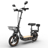 KuKirin C1 Pro elscooter med passagerarsäte, backspeglar och lastkorg – idealisk för stadskörning