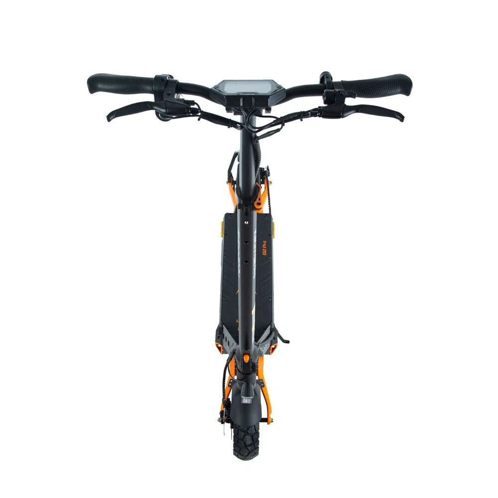 KuKirin G2 Pro elscooter – hopfälld vy framifrån med styret rakt upp och däck i fokus