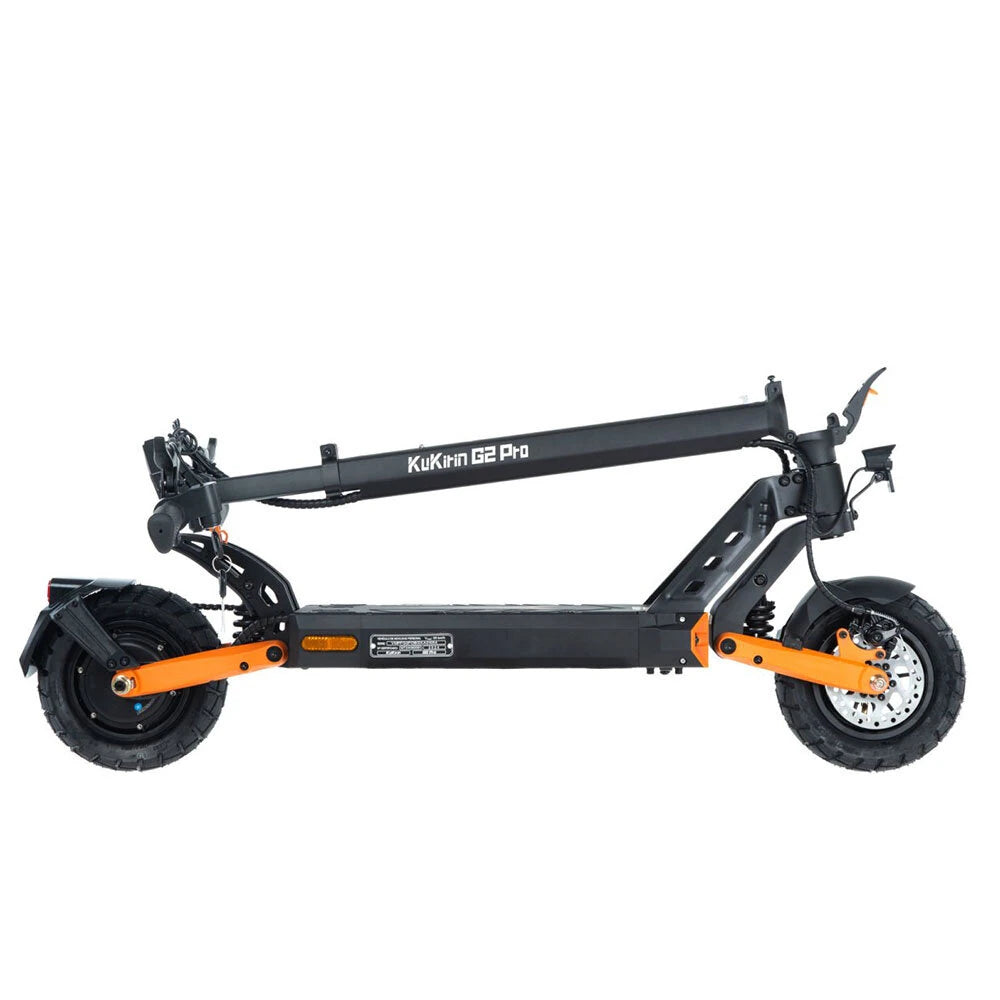 Hopfälld KuKirin G2 Pro elscooter – sidovy med synliga hjul och ram