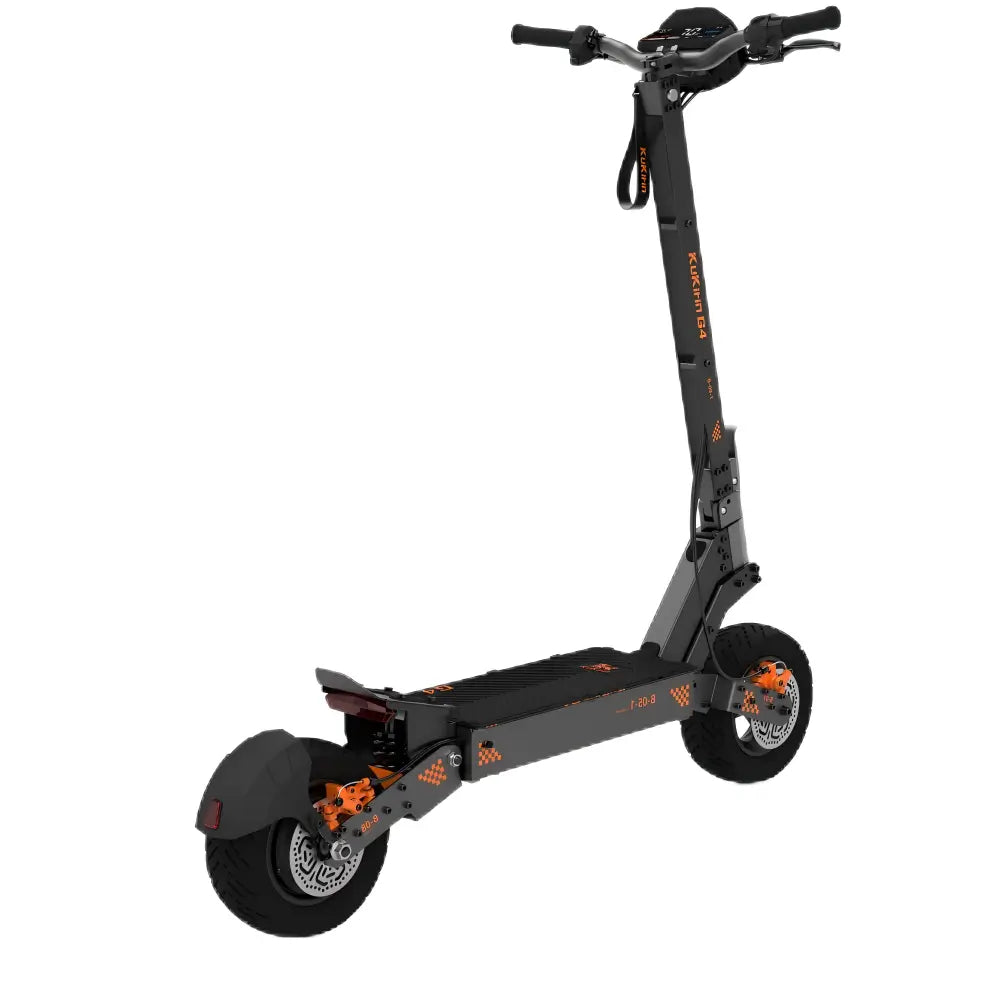 KuKirin G4 elektrisk sparkesykkel sett bakfra, med 2000W motor, skivebremser og støtdemping for kraftig ytelse og sikkerhet