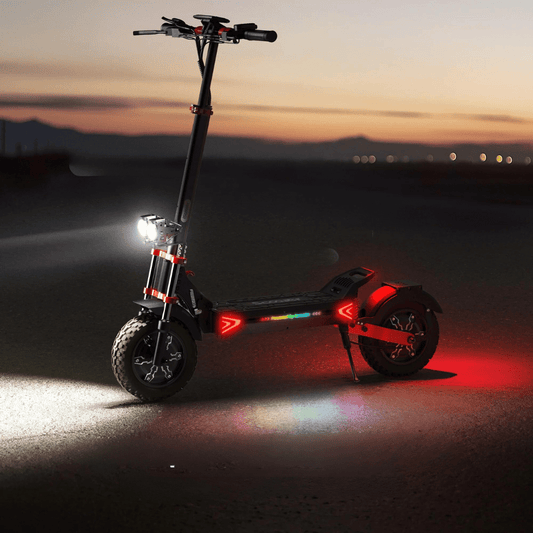 Elsparkcykel iScooter iX8 på väg i solnedgång – kraftfull och miljövänlig eldriven scooter för stad och terräng