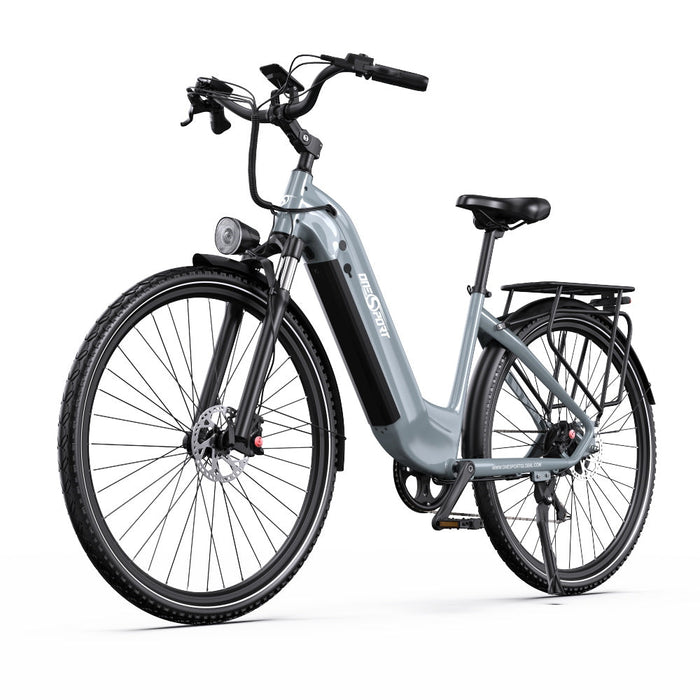 Närbild av OneSport OT05 Pro elcykelns 250W ANANDA motor och stötdämpad framgaffel