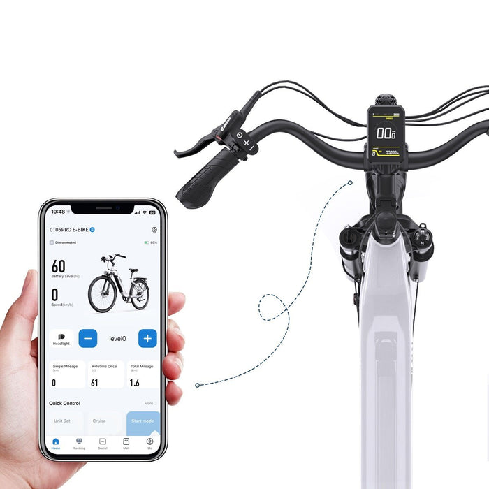  Styre på OneSport OT05 Pro elcykel med mobil och appvisning i fokus