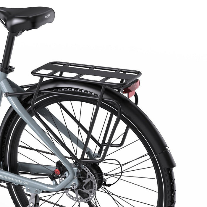  Bakre delen av OneSport OT05 Pro med stark pakethållare, LED-baklykta och hydraulisk skivbroms