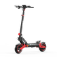 D2 elscooter med 500W motor, 40 km/h toppfart, LED-belysning och röd fjädring – vy framifrån i vinkel