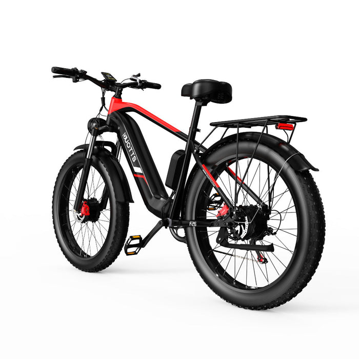 Duotts F26 Pro visad i halvprofil med tydlig visning av ramens design och sadel.