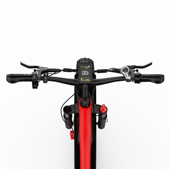 Bred styrevy på Duotts F26 Pro, visar kontrollpanel och ergonomisk körställning.
