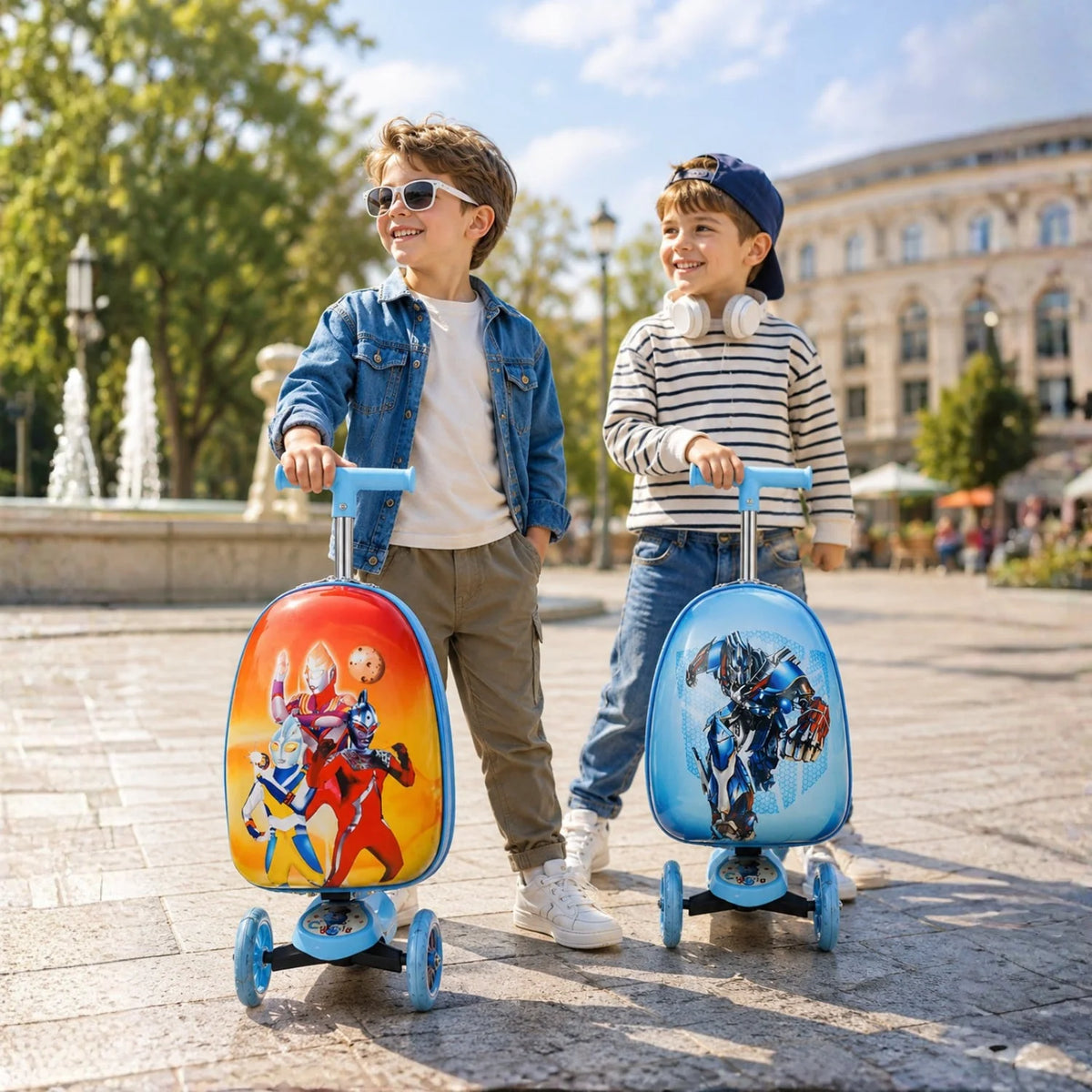 Smart barnsparkcykel med resväska