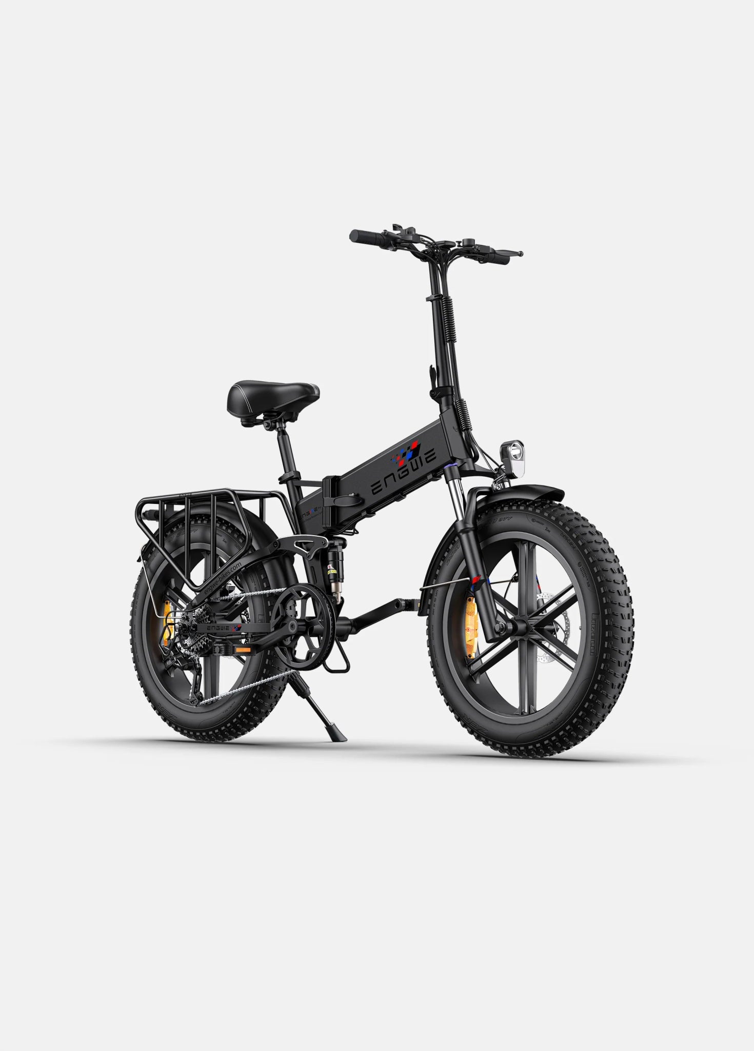 Svart Engwe Engine X hopfällbar elcykel – kraftfull fatbike med breda däck för pendling, stadskörning och terräng