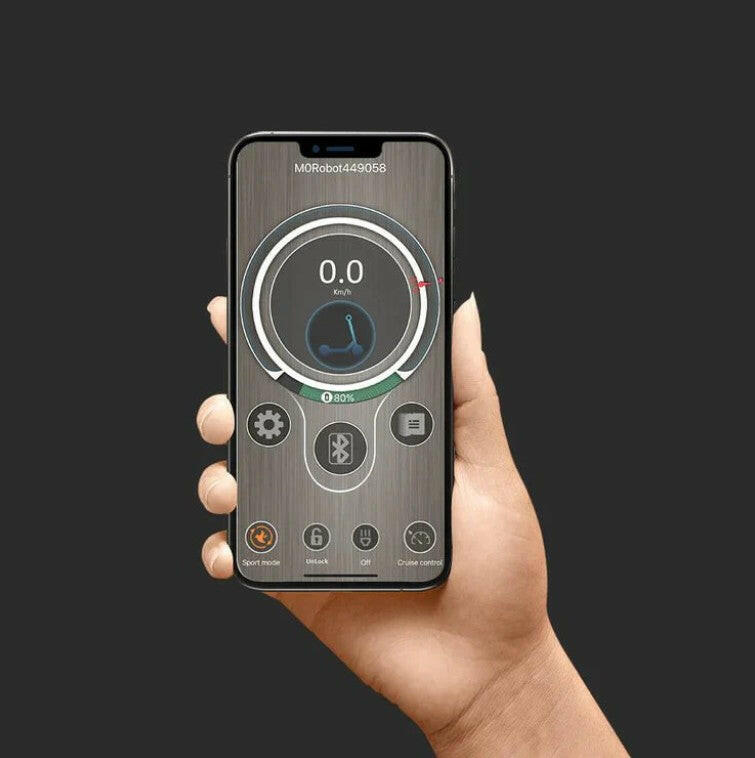 Mobilapp för iScooter – visar hastighet, batterinivå och Bluetooth-styrning av elscooter