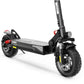 iScooter iX3 elscooter – framifrån i låg vinkel med robusta offroad-däck, skivbromsar och LED-lampa

