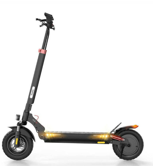 iScooter iX3 elscooter – sidovy med blinkande LED-ljus, offroad-däck och fjädring fram och bak