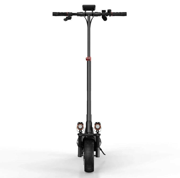 Framifrån vy av iScooter iX4 elscooter med dubbel LED-strålkastare och kraftfull 800W motor
