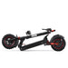 iScooter iX5S elscooter i hopfällt läge med kraftiga offroad-däck, röda stötdämpare och sidovy av plattformen
