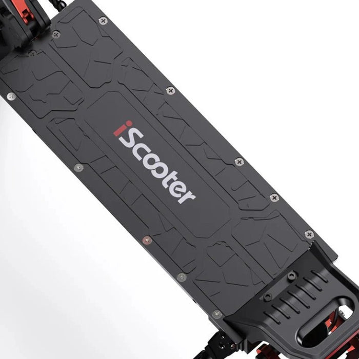 iScooter iX5S elscooter sedd ovanifrån med robust halkskydd och batterilucka i modern design