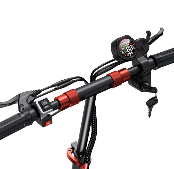 Styret på iScooter iX5S elscooter med digital färgdisplay, nyckellås och strömbrytare

