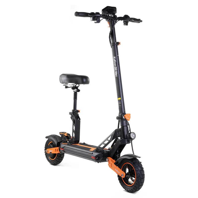 KuKirin G2 Max elskoter i svart med sadel – kraftfull 800W motor, LCD-display och skivbromsar, perfekt för både stadskörning och pendling.