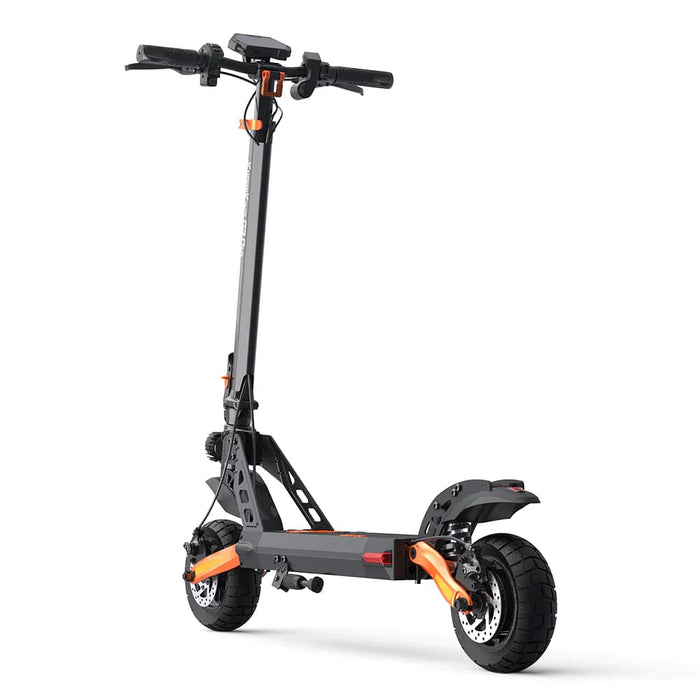 Kukirin G2 Pro elscooter – bakifrån diagonal vy utan sadel. 600W motor, 45 km/h toppfart, perfekt för både pendlare och fritidsåkning.
