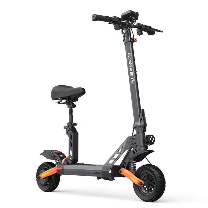 Kukirin G2 Pro elscooter med sadel – 600W kraftfull motor, 45 km/h toppfart och upp till 60 km räckvidd. Perfekt för både stad och pendling.
