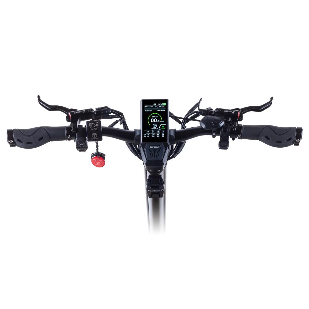 Teverun Fighter Supreme styre med TFT-display och NFC-läsare – avancerad elscooter med appkontroll och farthållare

